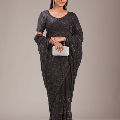 Black Cutdana Tissue Saree