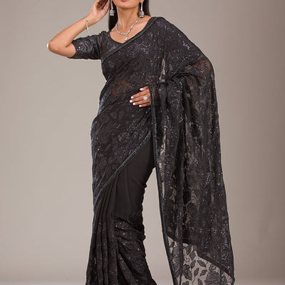 Black Cutdana Tissue Saree