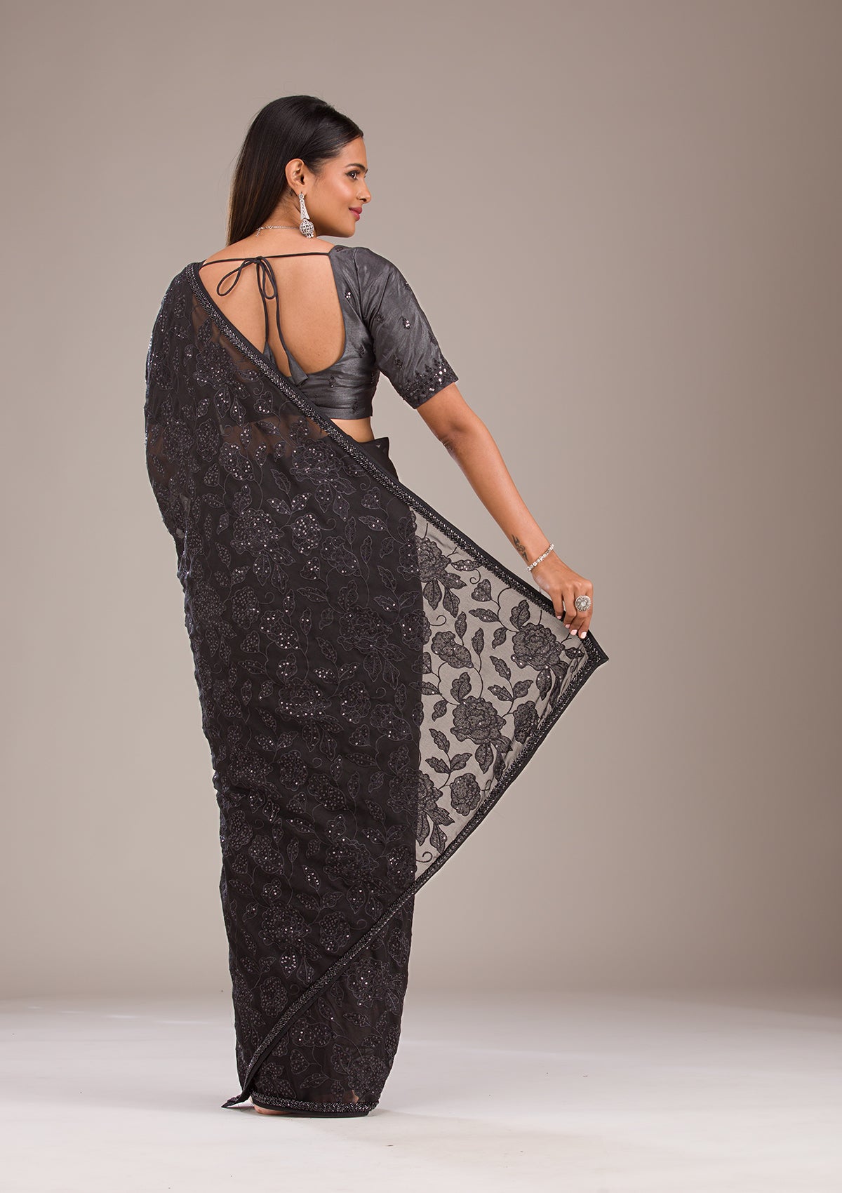 Black Cutdana Tissue Saree