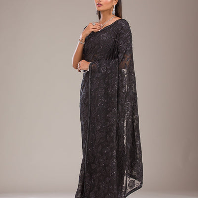 Black Cutdana Tissue Saree
