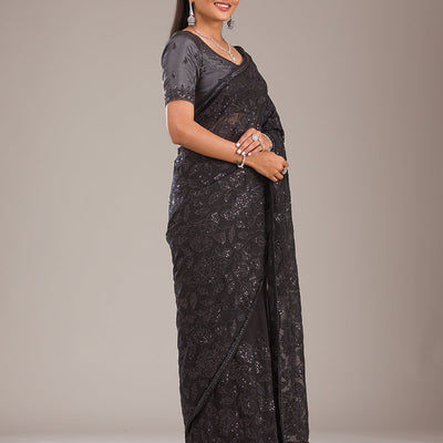 Black Cutdana Tissue Saree