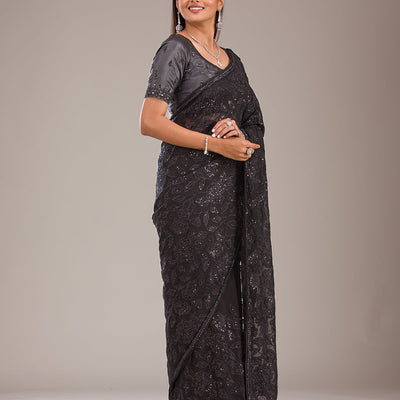 Black Cutdana Tissue Saree