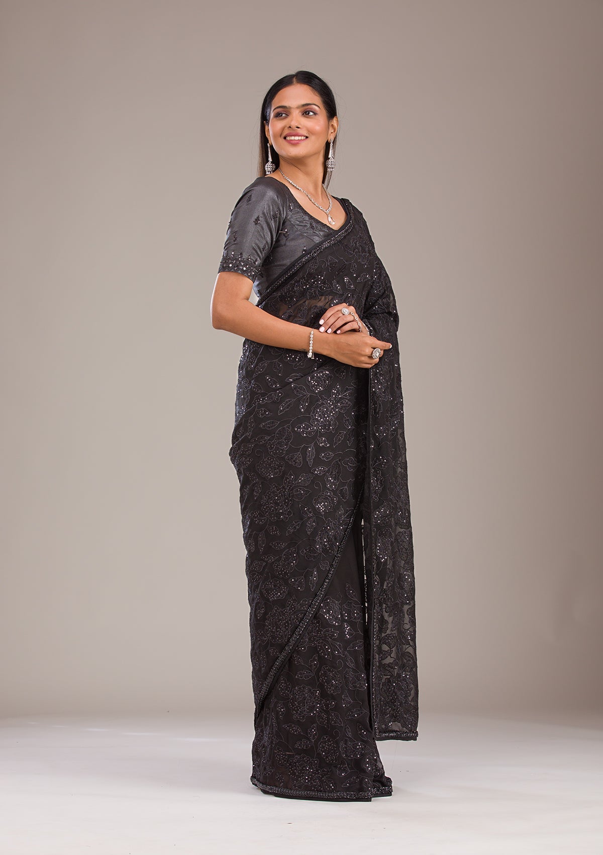 Black Cutdana Tissue Saree