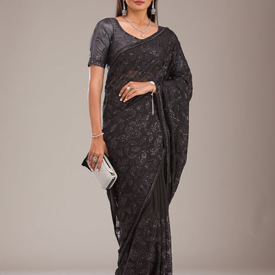 Black Cutdana Tissue Saree