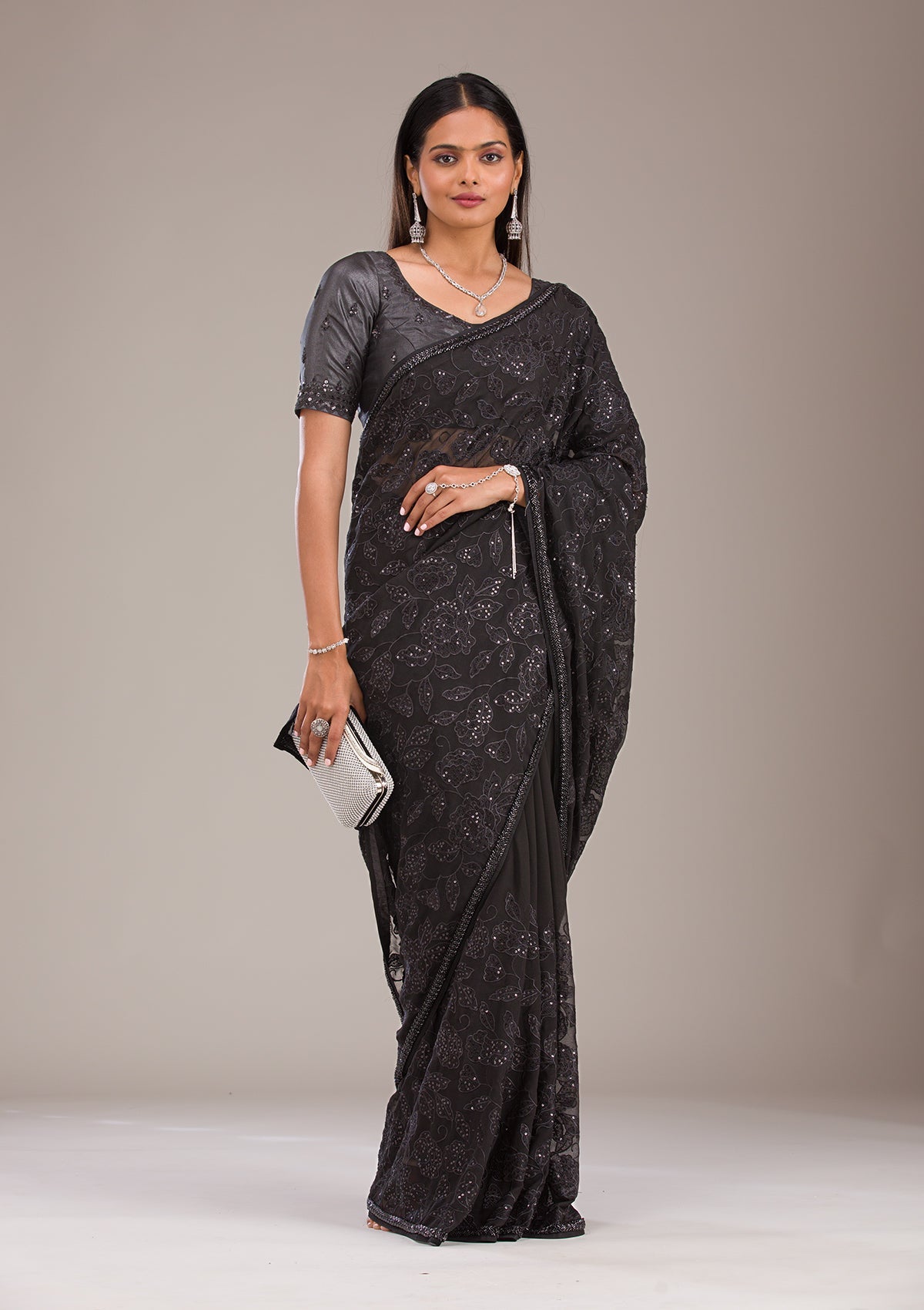 Black Cutdana Tissue Saree