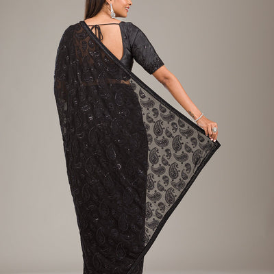 Black Cutdana Tissue Saree