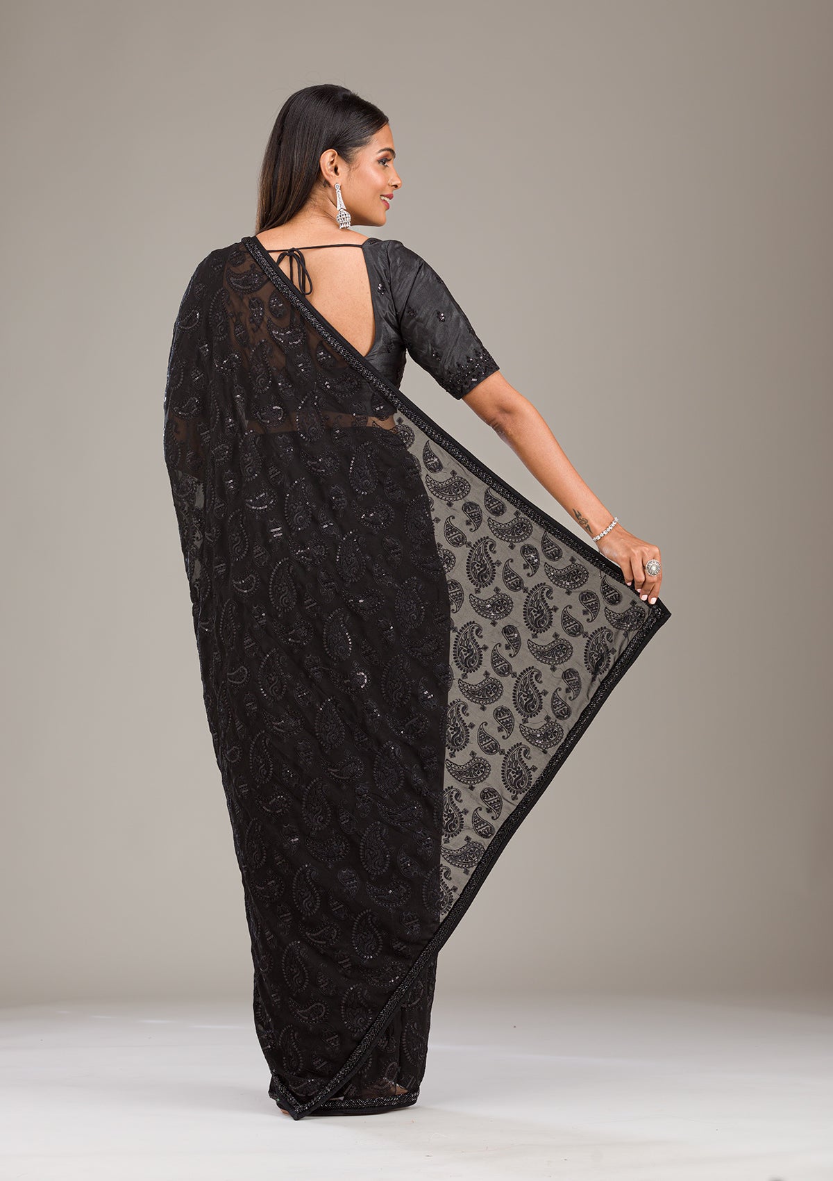 Black Cutdana Tissue Saree