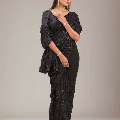 Black Cutdana Tissue Saree
