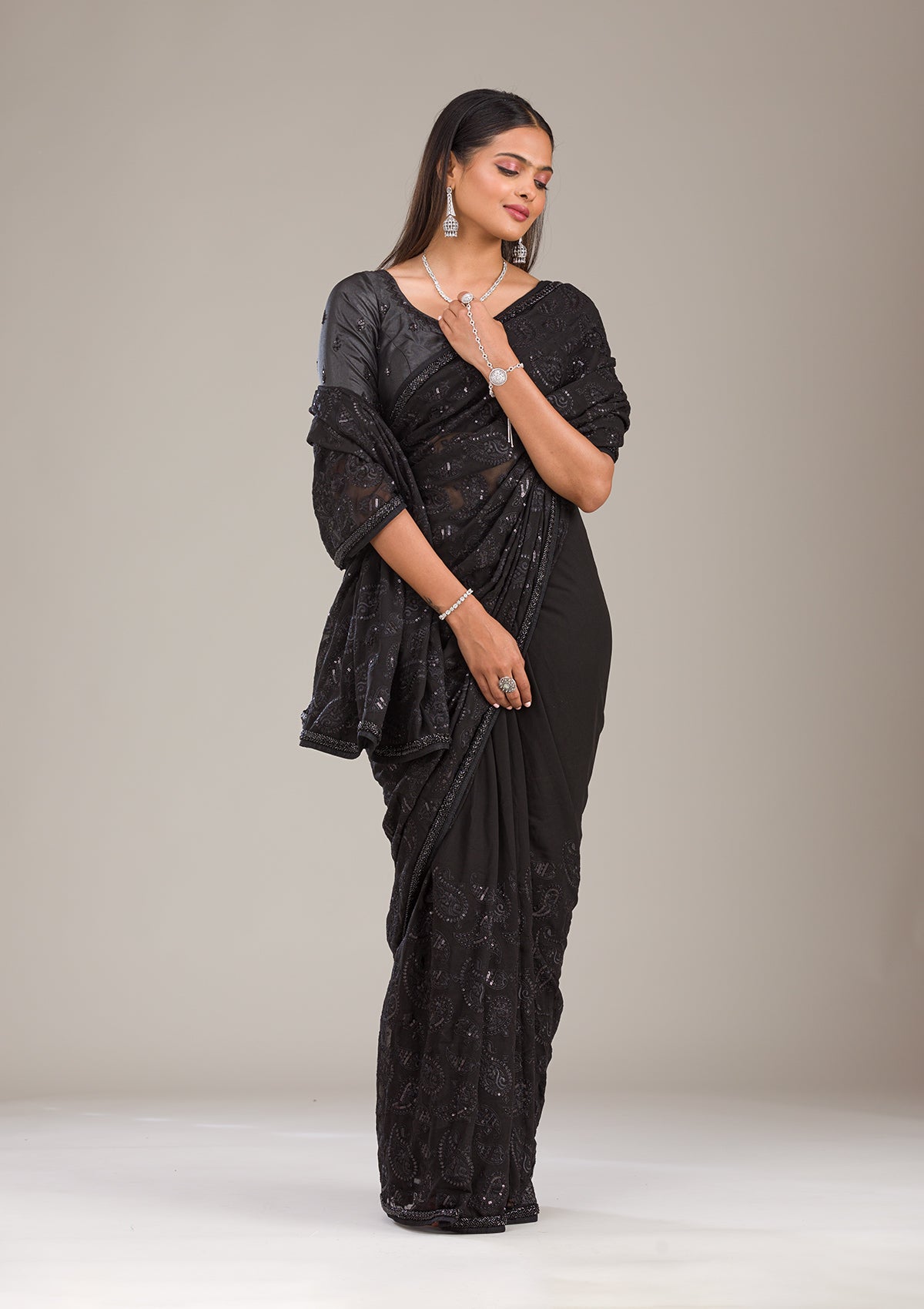 Black Cutdana Tissue Saree