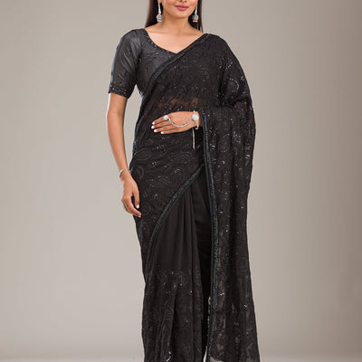 Black Cutdana Tissue Saree