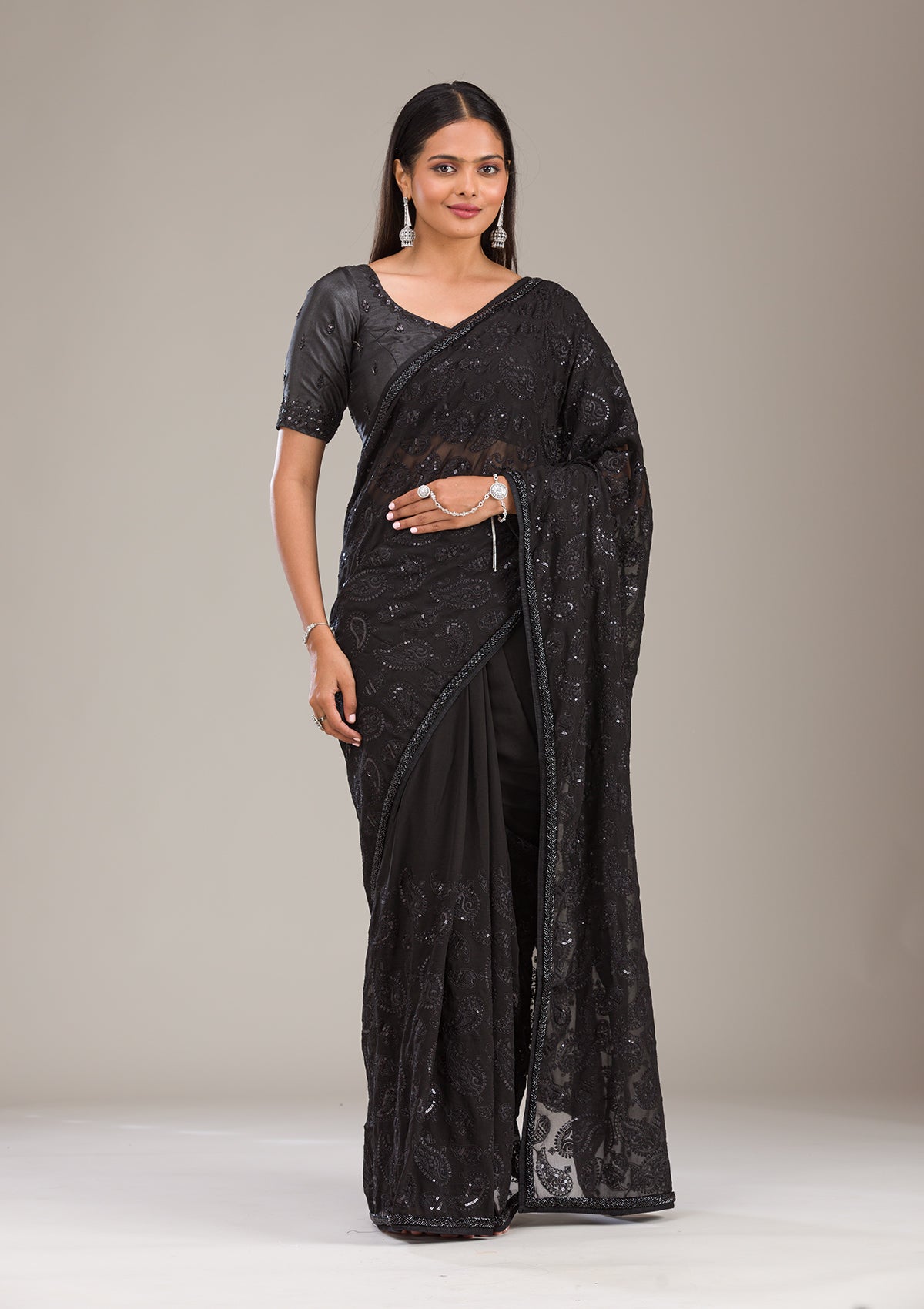 Black Cutdana Tissue Saree