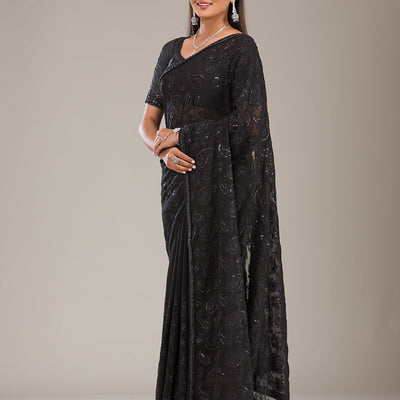 Black Cutdana Tissue Saree