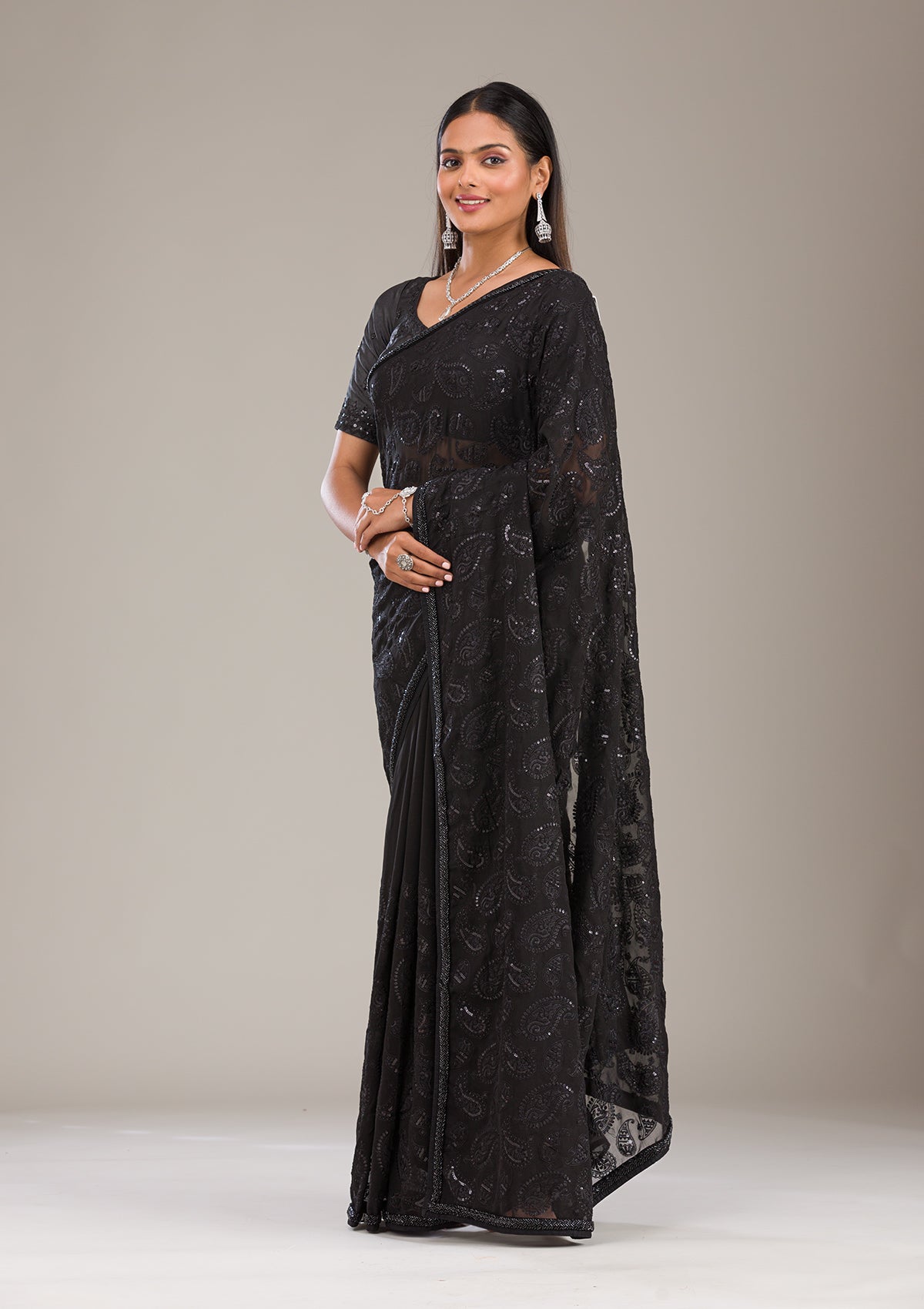 Black Cutdana Tissue Saree