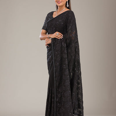 Black Cutdana Tissue Saree