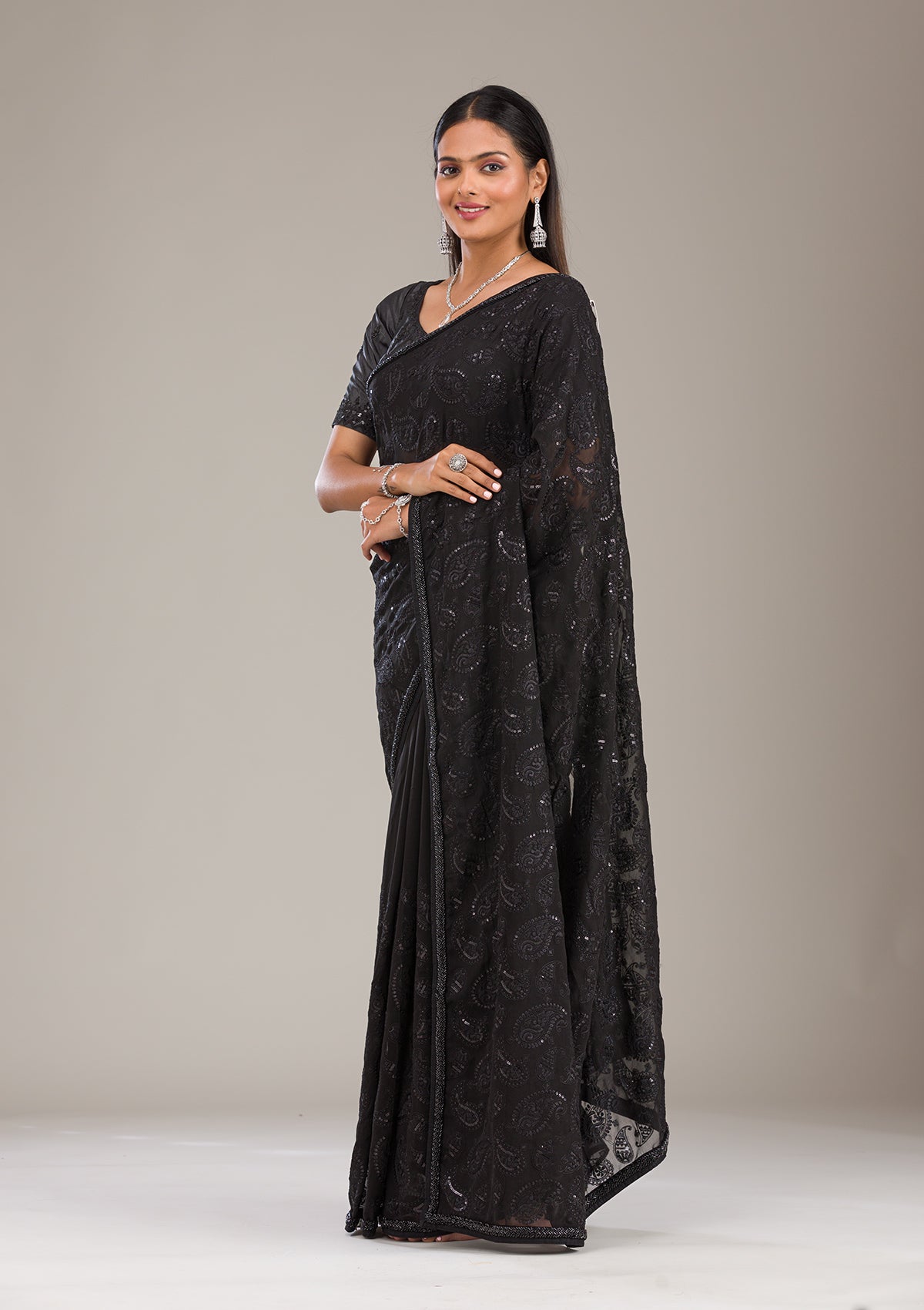 Black Cutdana Tissue Saree