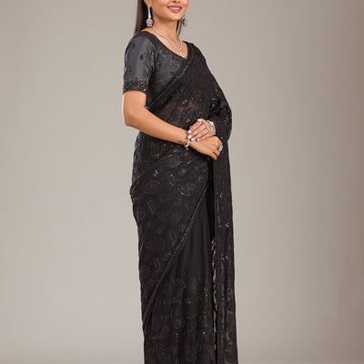 Black Cutdana Tissue Saree