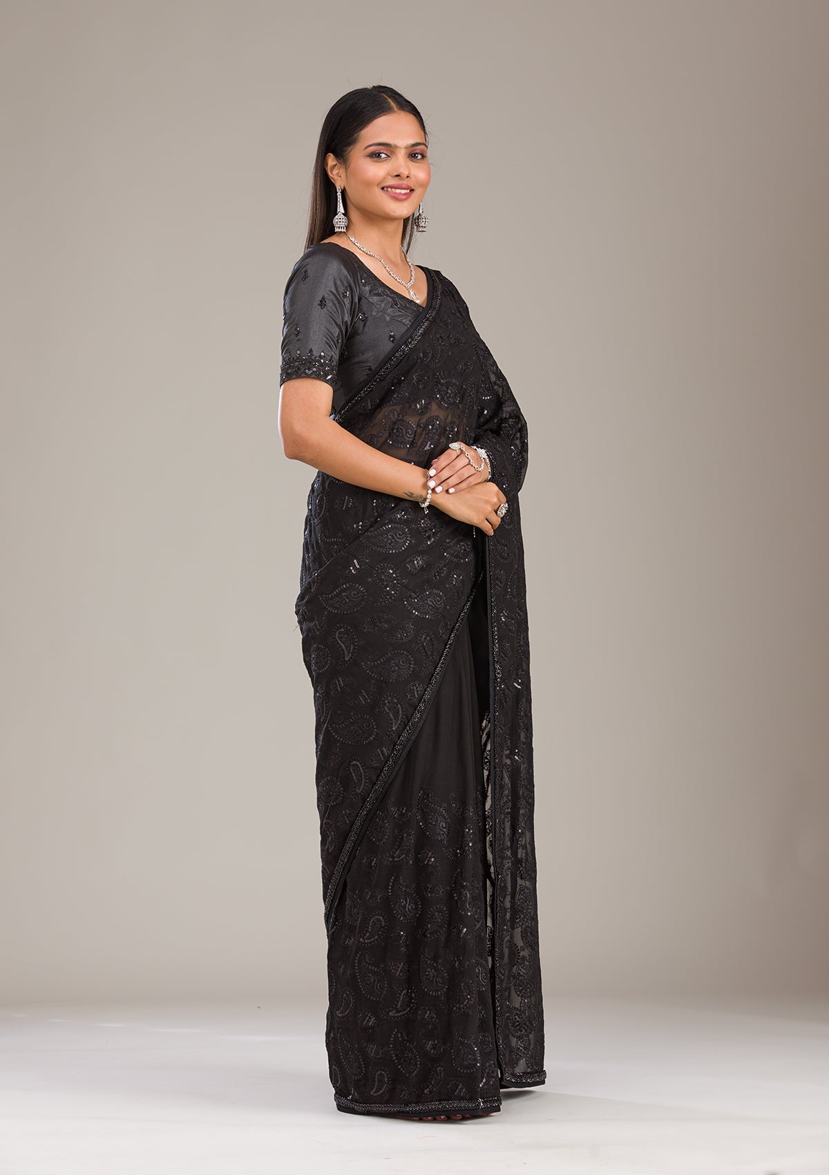 Black Cutdana Tissue Saree