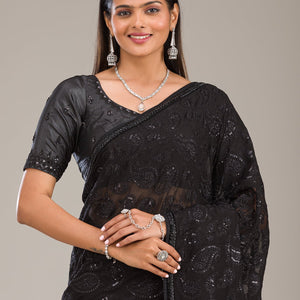 Black Cutdana Tissue Saree