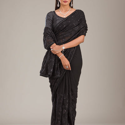 Black Cutdana Tissue Saree