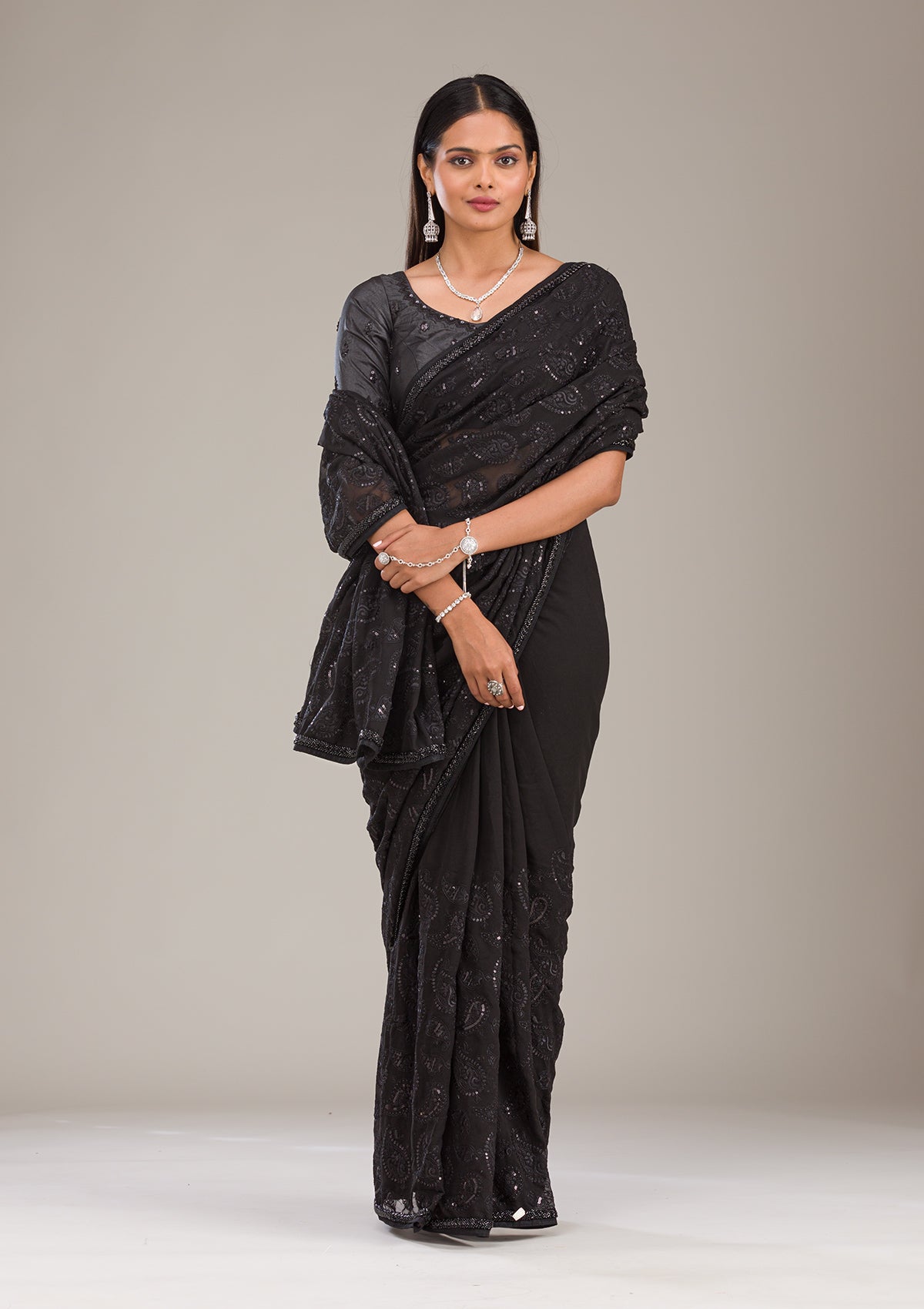 Black Cutdana Tissue Saree