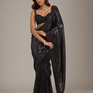 Black Sequins Georgette Saree