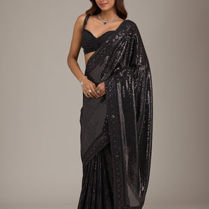 Black Sequins Georgette Saree