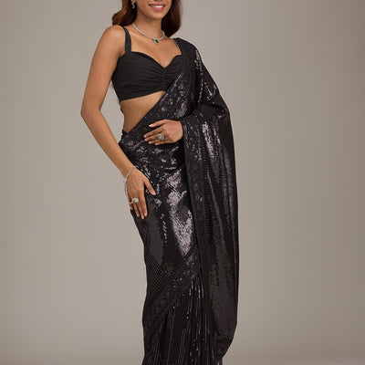 Black Sequins Georgette Saree