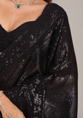 Black Sequins Georgette Saree