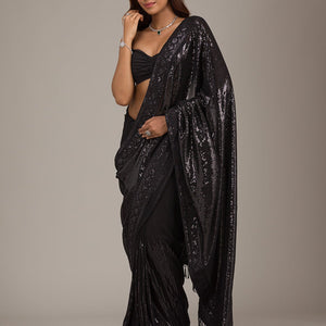 Black Sequins Georgette Saree