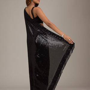Black Sequins Georgette Saree