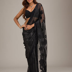 Black Stonework Organza Saree