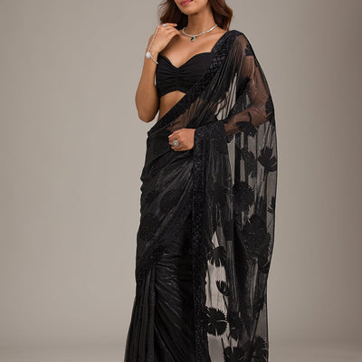 Black Stonework Organza Saree
