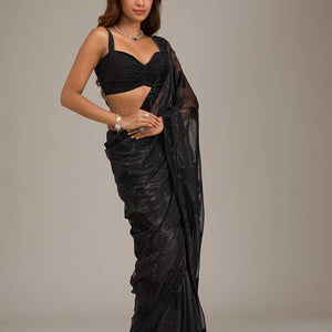 Black Stonework Organza Saree