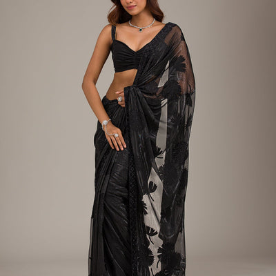 Black Stonework Organza Saree
