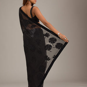 Black Stonework Organza Saree