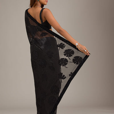 Black Stonework Organza Saree