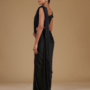 Black Stonework Satin Readymade Saree