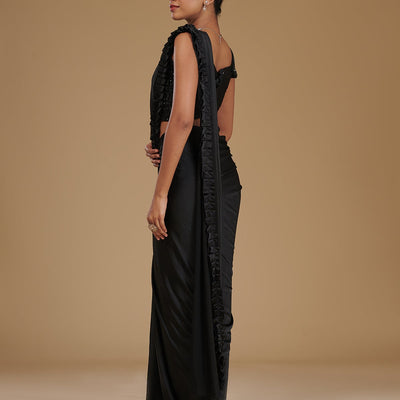 Black Stonework Satin Readymade Saree