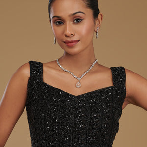 Black Stonework Satin Readymade Saree