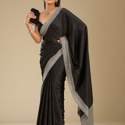 Black Stonework Satin Saree