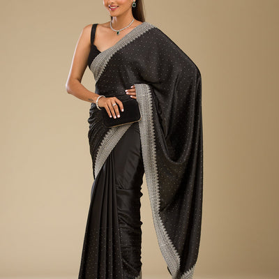 Black Stonework Satin Saree