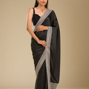 Black Stonework Satin Saree