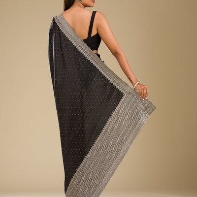 Black Stonework Satin Saree