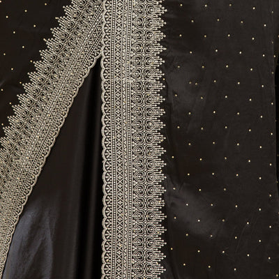 Black Stonework Satin Saree