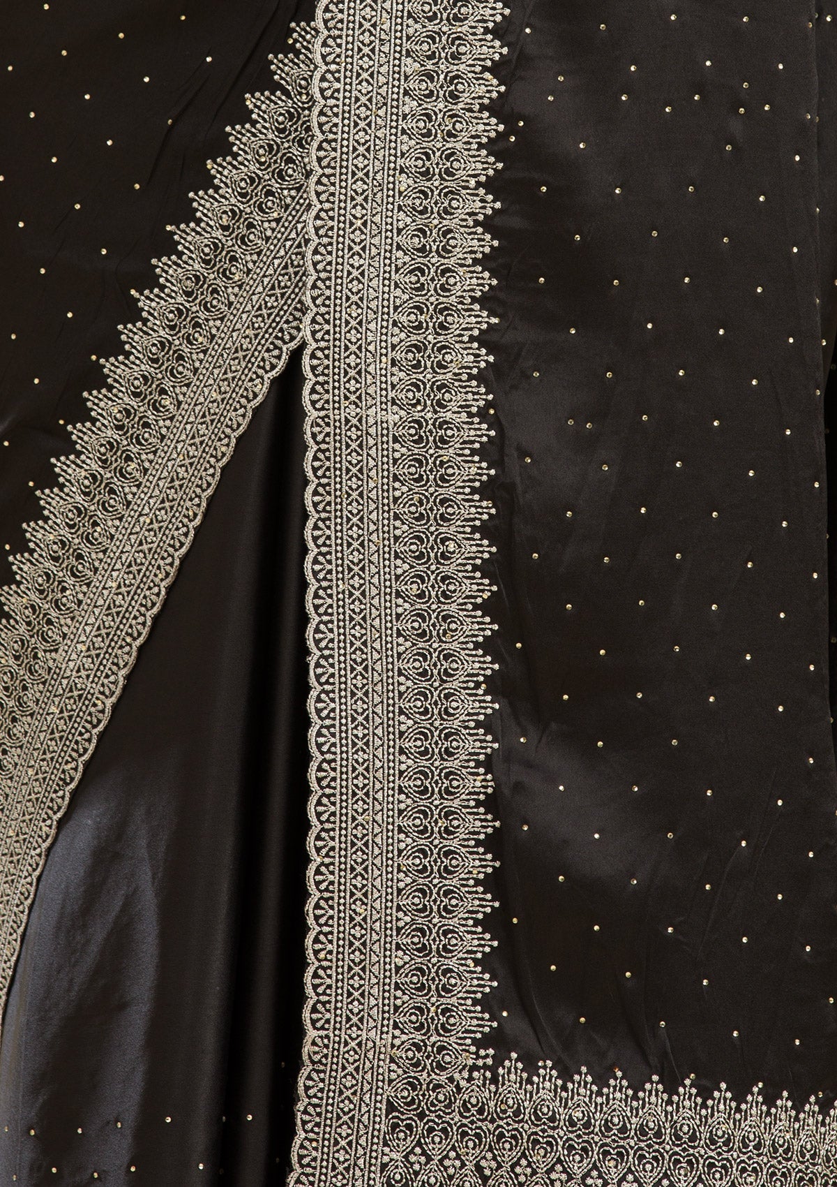 Black Stonework Satin Saree