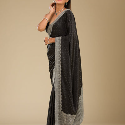 Black Stonework Satin Saree