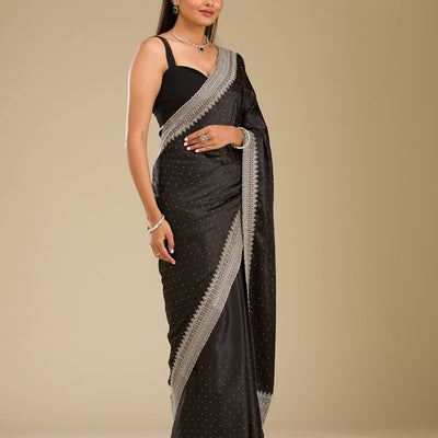 Black Stonework Satin Saree