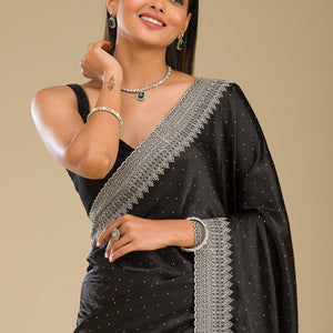 Black Stonework Satin Saree
