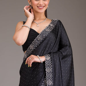 Black Swarovski Satin Saree
