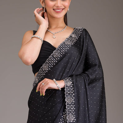 Black Swarovski Satin Saree